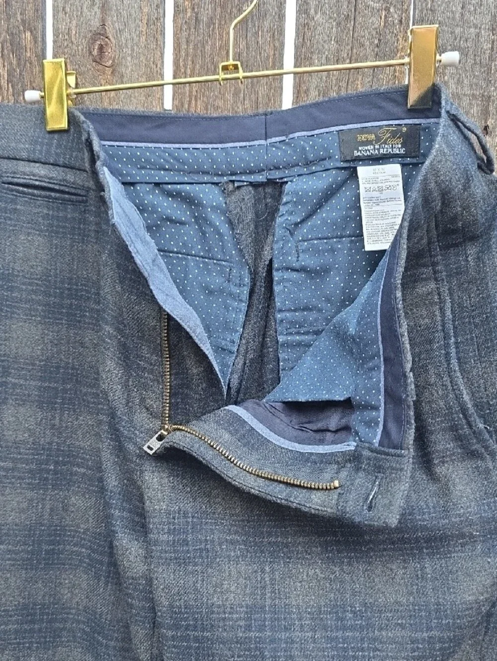 NOVA Fides Woven In Italy For Banana Republic Gray-Blue Plaid 40% Wool Pants